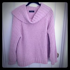 Rose pink chennile cowl neck sweater